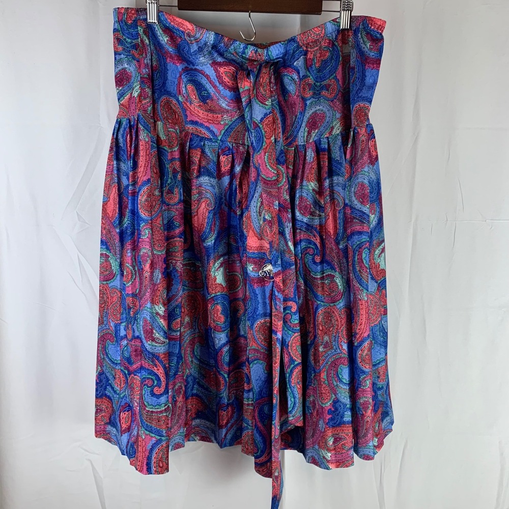 VTG Blair Paisley Midi Skirt Women 22W Blue Pink Scarf Brooch Set 2PC Made USA